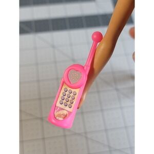 1990s Vintage Barbie Doll Size Pink Cordless Phone With Handle Mattel